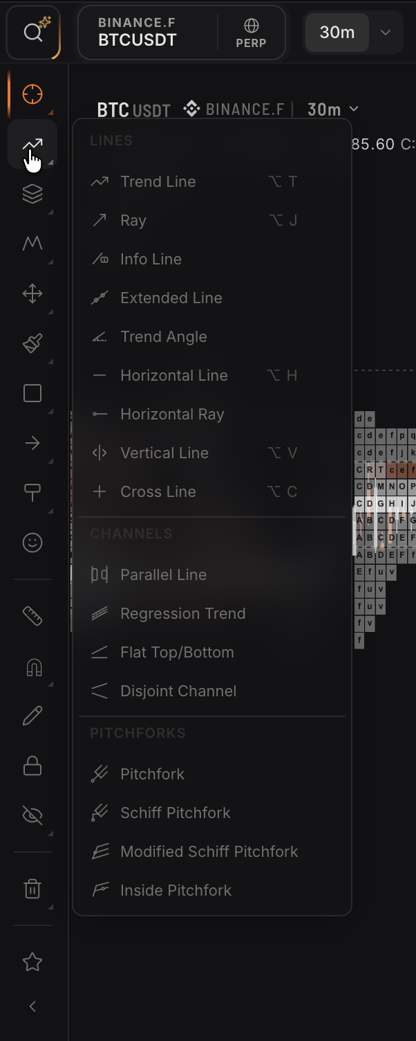The drawing toolbar with a group fanned out