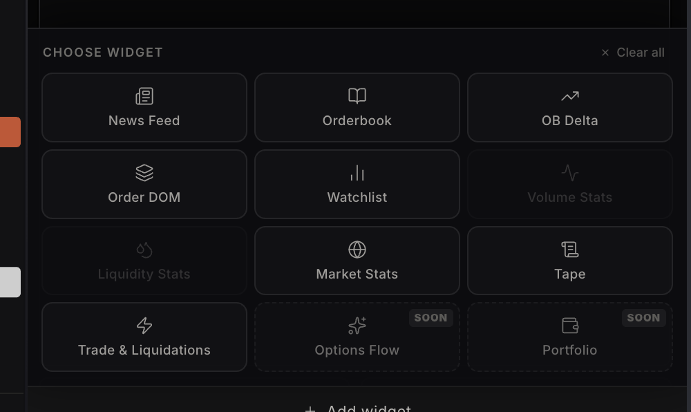 The widget picker in a workspace