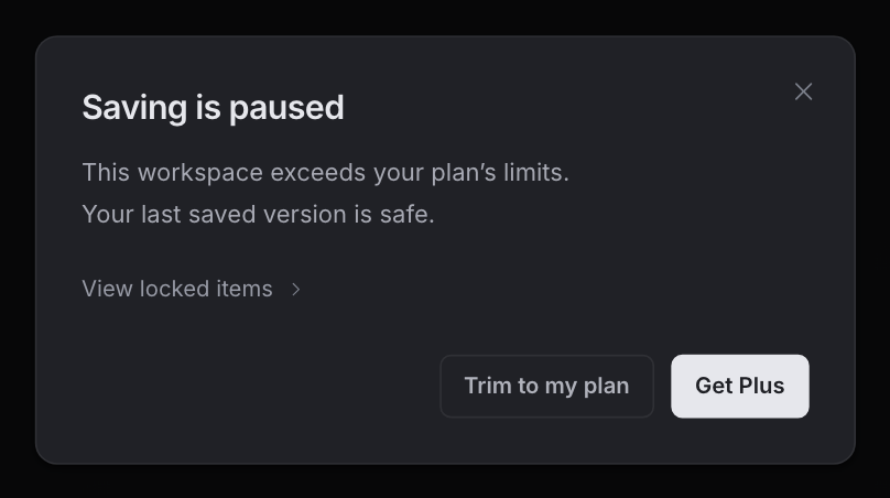 Saving paused notice with expandable locked items