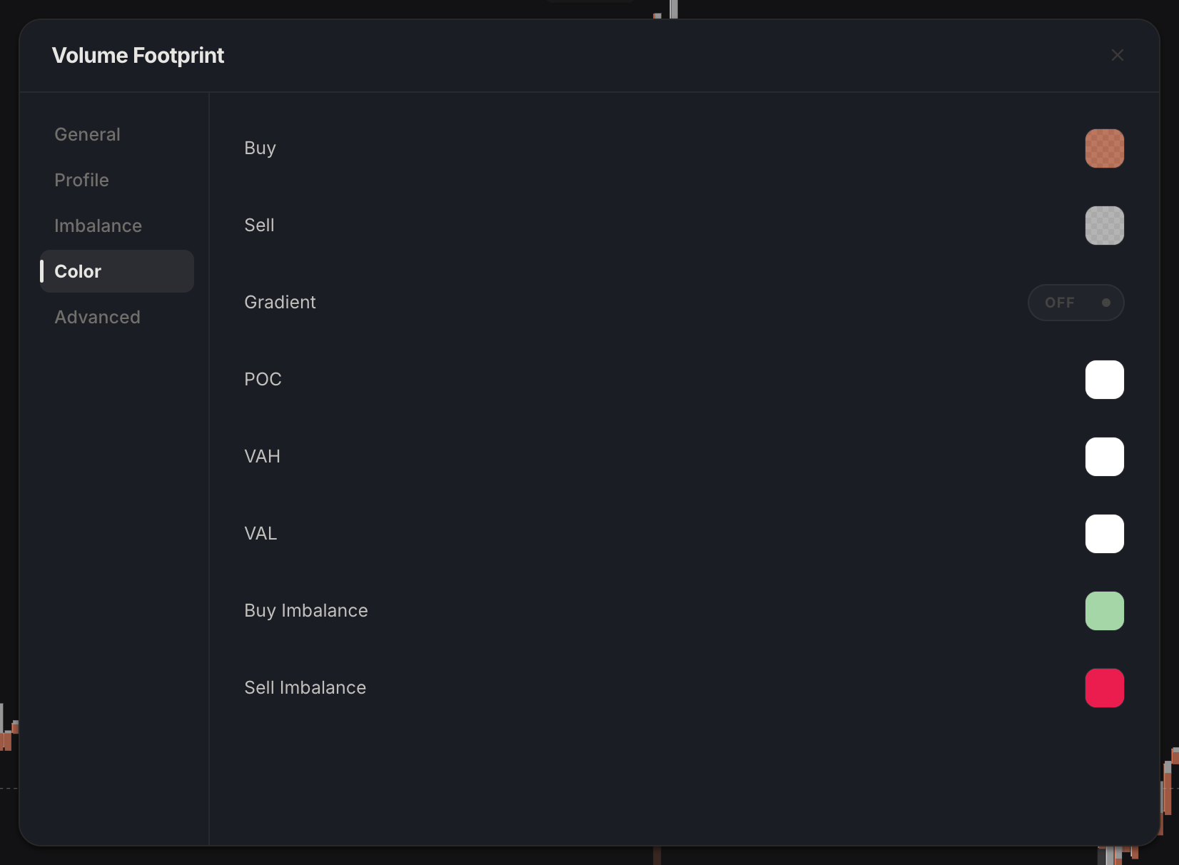 Footprint settings, Color tab