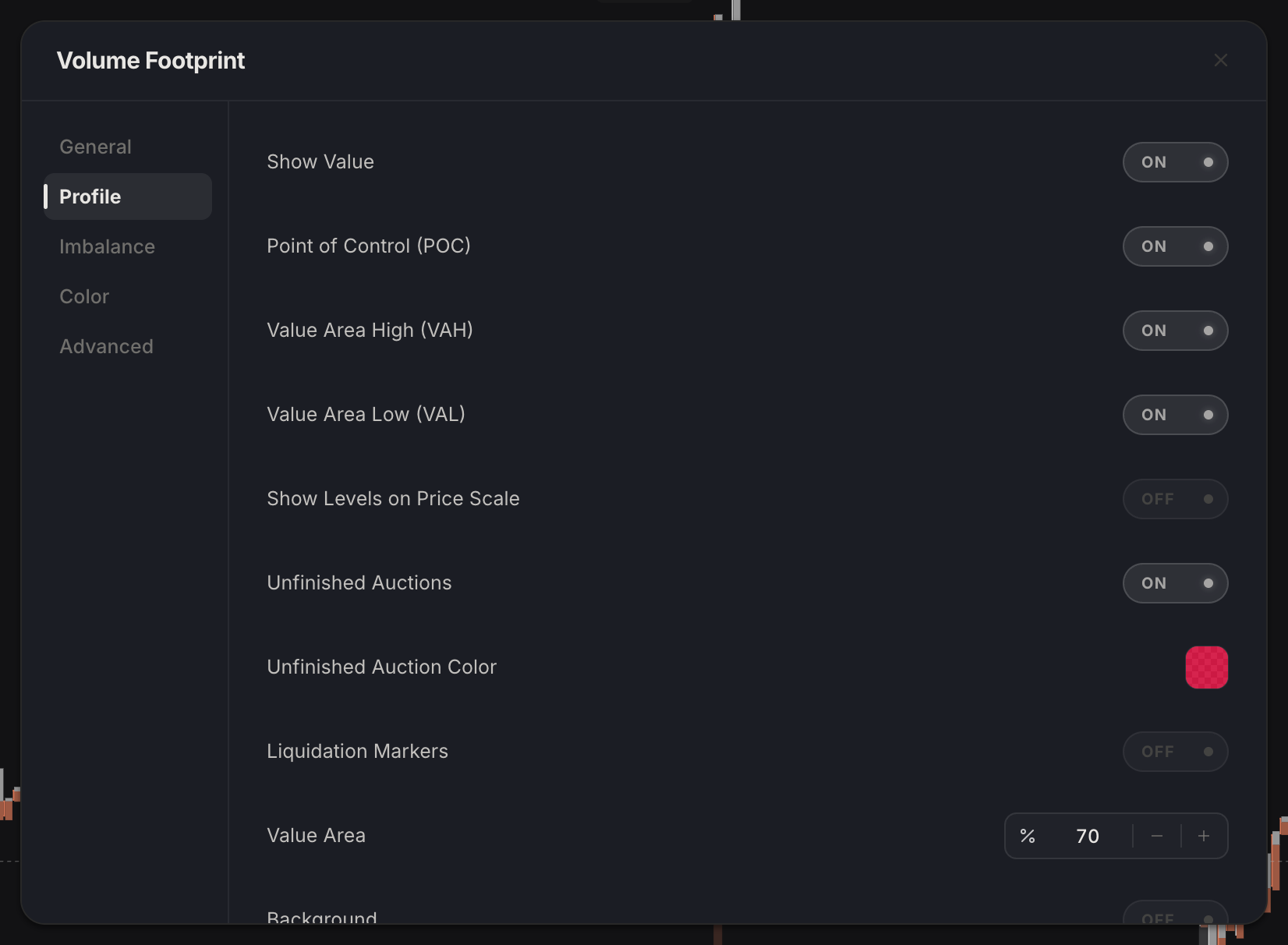Footprint settings, Profile tab