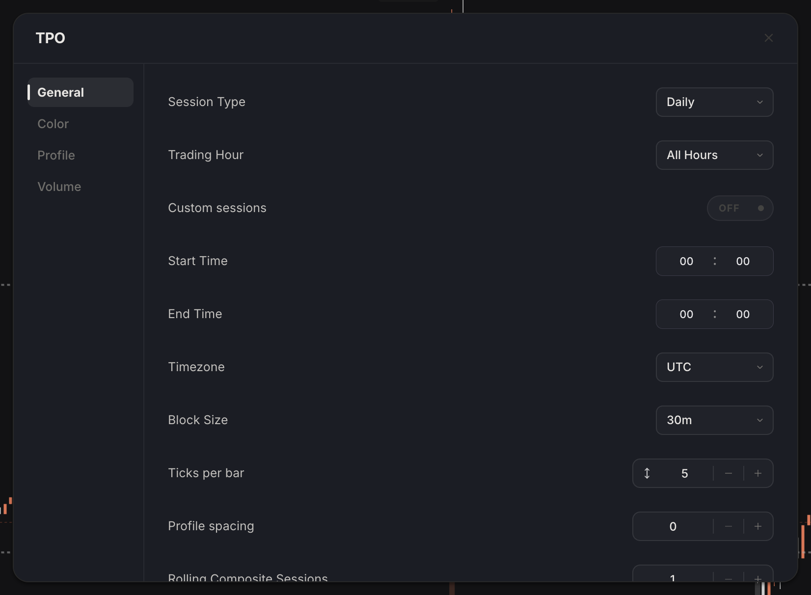TPO settings, General tab