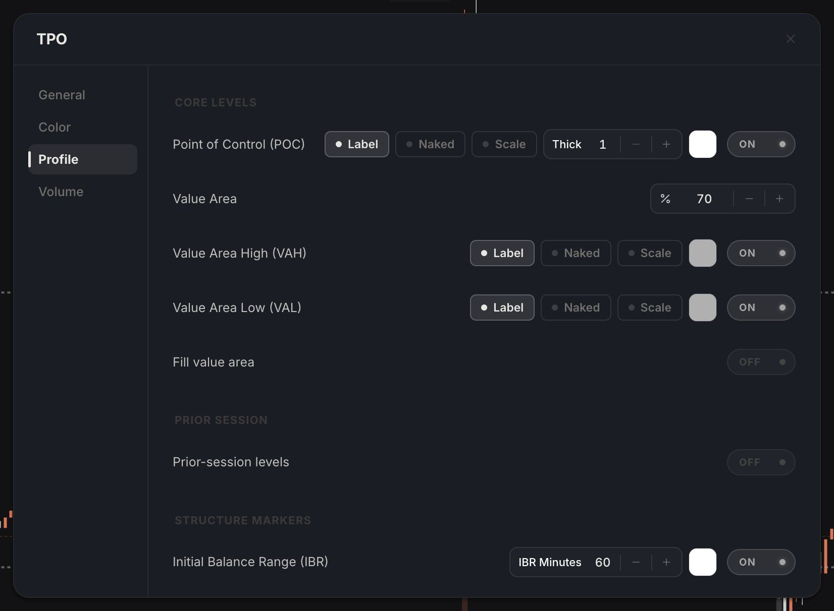 TPO settings, Profile tab