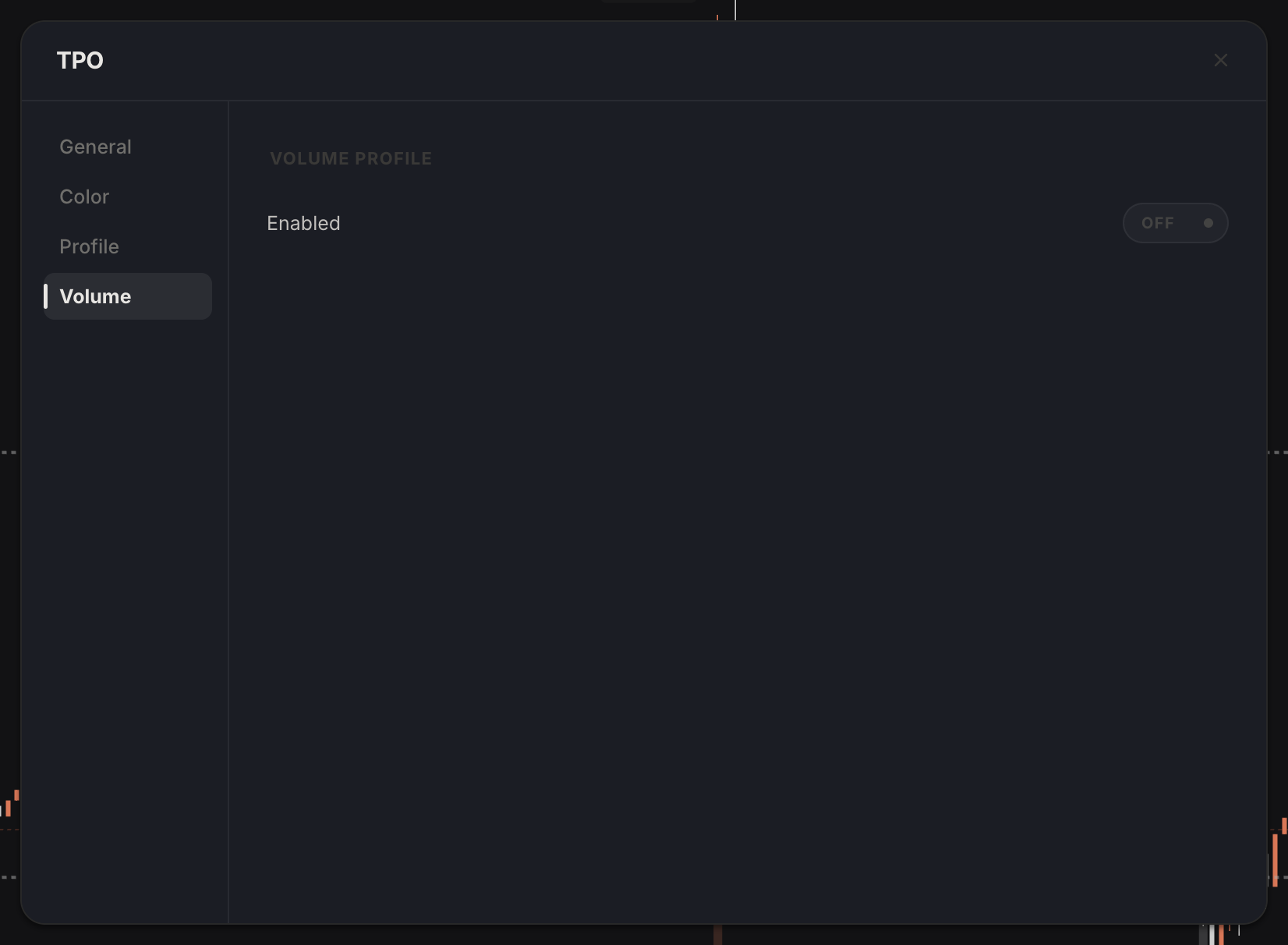 TPO settings, Volume tab